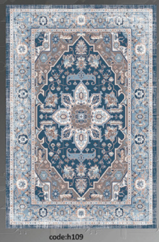 فرشینه آبی سنتی فرشینه آفتاب کدH109مخمل شانل ترک استپدار