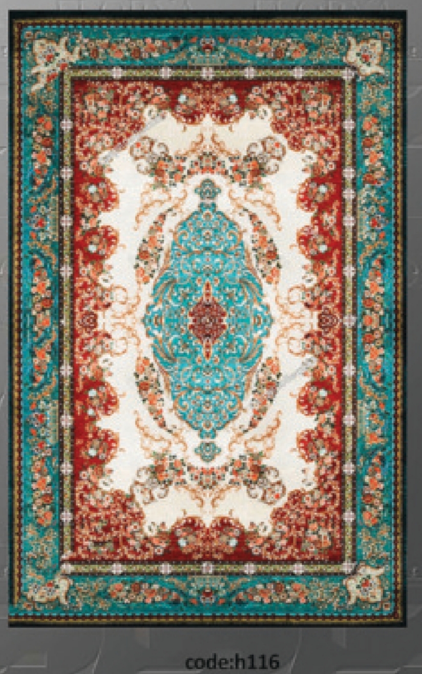 خرید ارزان فرشینه آبی سنتی فرشینه آفتاب کدH116مخمل شانل ترک استپدار