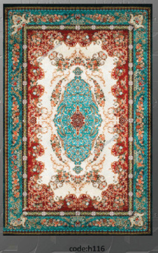 خرید ارزان فرشینه آبی سنتی فرشینه آفتاب کدH116مخمل شانل ترک استپدار