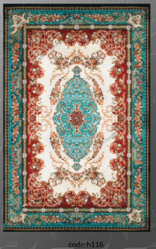 خرید ارزان فرشینه آبی سنتی فرشینه آفتاب کدH116مخمل شانل ترک استپدار