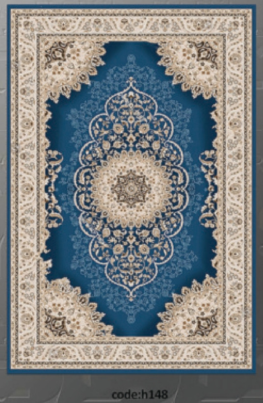 خرید ارزان فرشینه آبی سنتی فرشینه آفتاب کدH148مخمل شانل ترک استپدار
