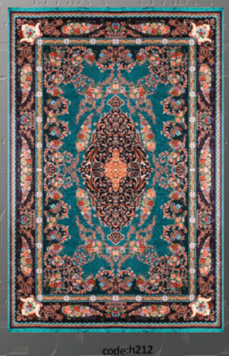 خرید ارزان فرشینه آبی سنتی فرشینه آفتاب کدH212مخمل شانل ترک استپدار