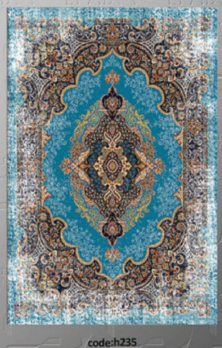 خرید ارزان فرشینه آبی سنتی فرشینه آفتاب کدH235مخمل شانل ترک استپدار
