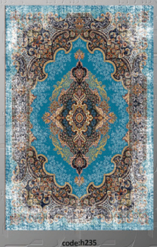 خرید ارزان فرشینه آبی سنتی فرشینه آفتاب کدH235مخمل شانل ترک استپدار