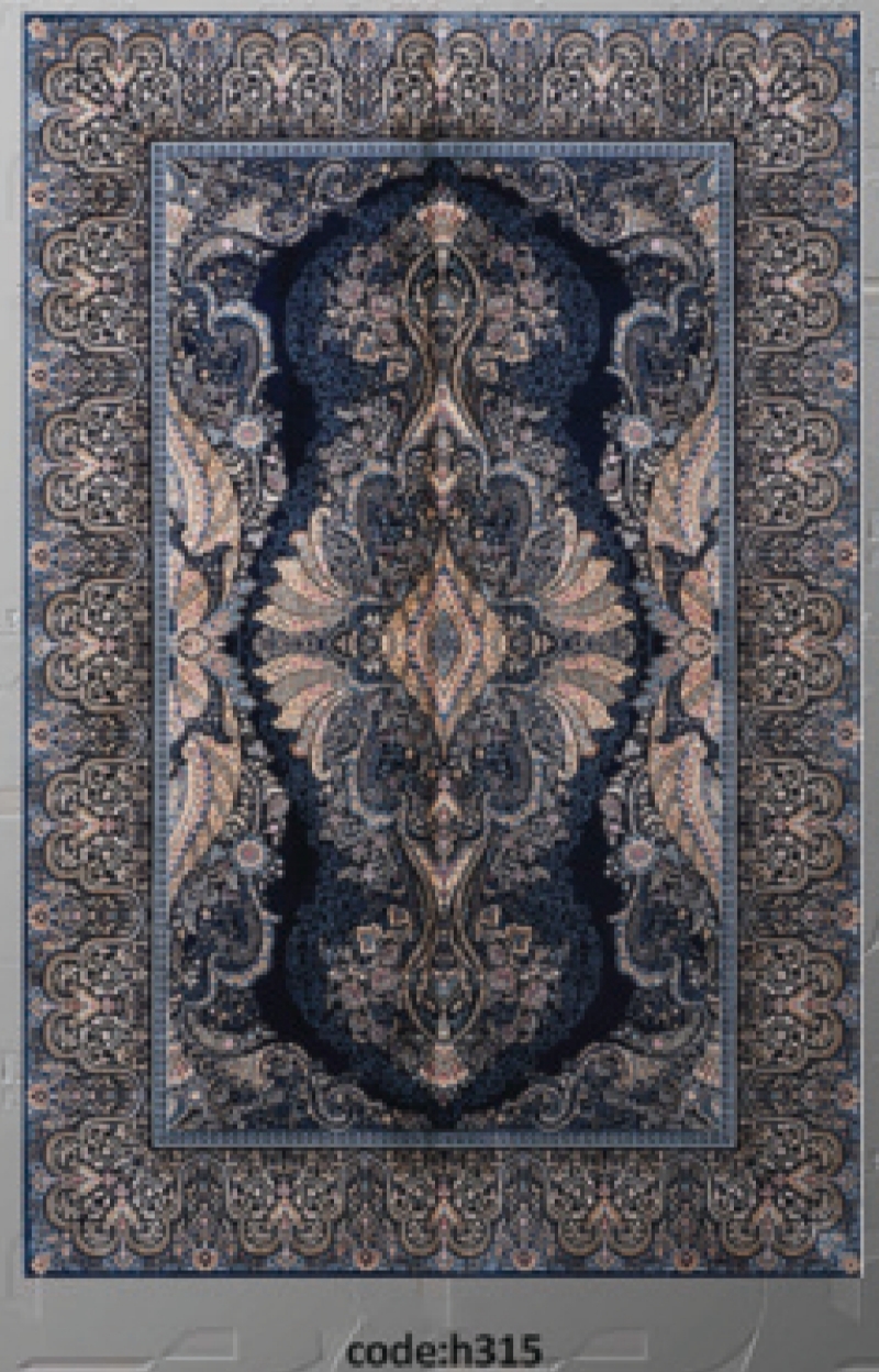 خرید ارزان فرشینه آبی سنتی فرشینه آفتاب کدH315مخمل شانل ترک استپدار