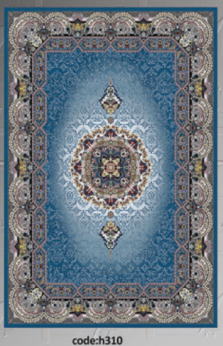 خرید ارزان فرشینه آبی سنتی فرشینه آفتاب کدH310مخمل شانل ترک استپدار