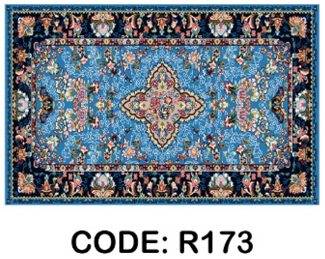 خرید ارزان فرشینه آبی سنتی فرشینه آفتاب کدR173مخمل شانل ترک استپدار