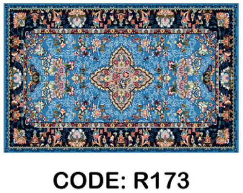 خرید ارزان فرشینه آبی سنتی فرشینه آفتاب کدR173مخمل شانل ترک استپدار