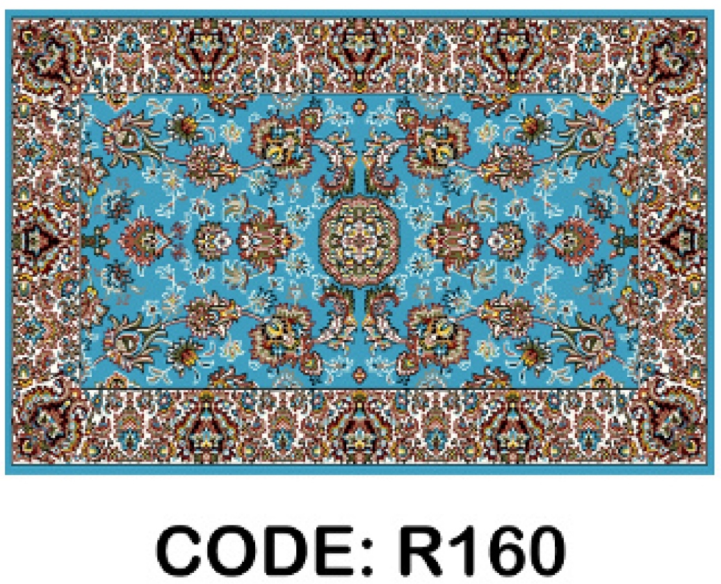 خرید ارزان فرشینه آبی سنتی فرشینه آفتاب کدR160مخمل شانل ترک استپدار