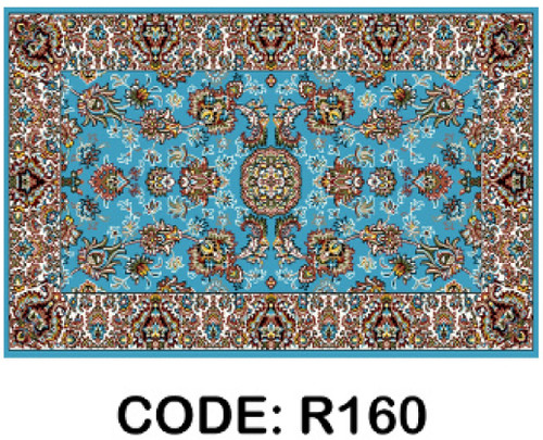 خرید ارزان فرشینه آبی سنتی فرشینه آفتاب کدR160مخمل شانل ترک استپدار