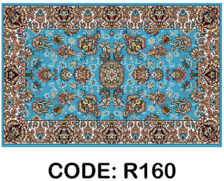 خرید ارزان فرشینه آبی سنتی فرشینه آفتاب کدR160مخمل شانل ترک استپدار