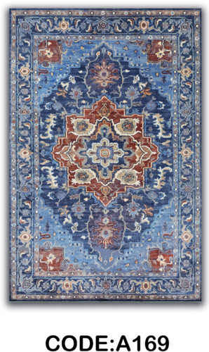 خرید ارزان فرشینه آبی سنتی فرشینه آفتاب کدA169مخمل شانل ترک استپدار