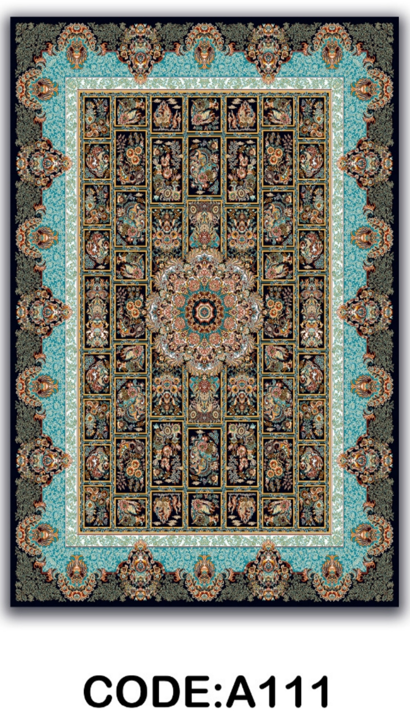 خرید ارزان فرشینه آبی سنتی فرشینه آفتاب کدA111مخمل شانل ترک استپدار