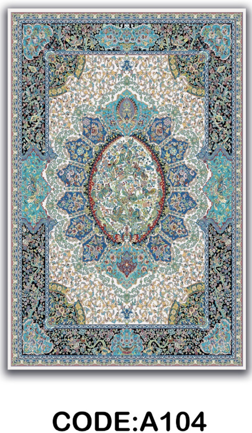 خرید ارزان فرشینه آبی سنتی فرشینه آفتاب کدA104مخمل شانل ترک استپدار