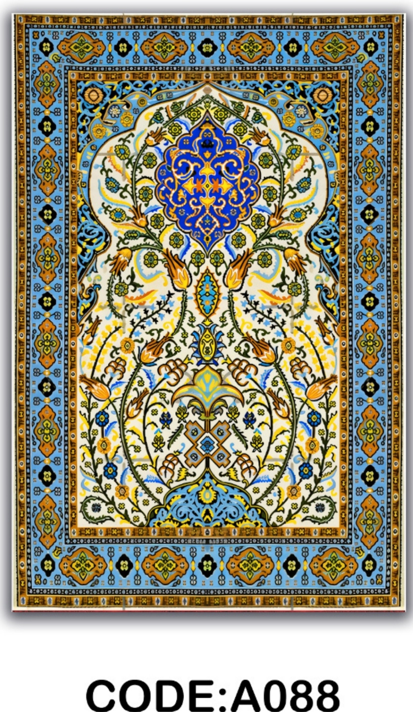 خرید ارزان فرشینه آبی گلدان فرشینه آفتاب کدA088مخمل شانل ترک استپدار