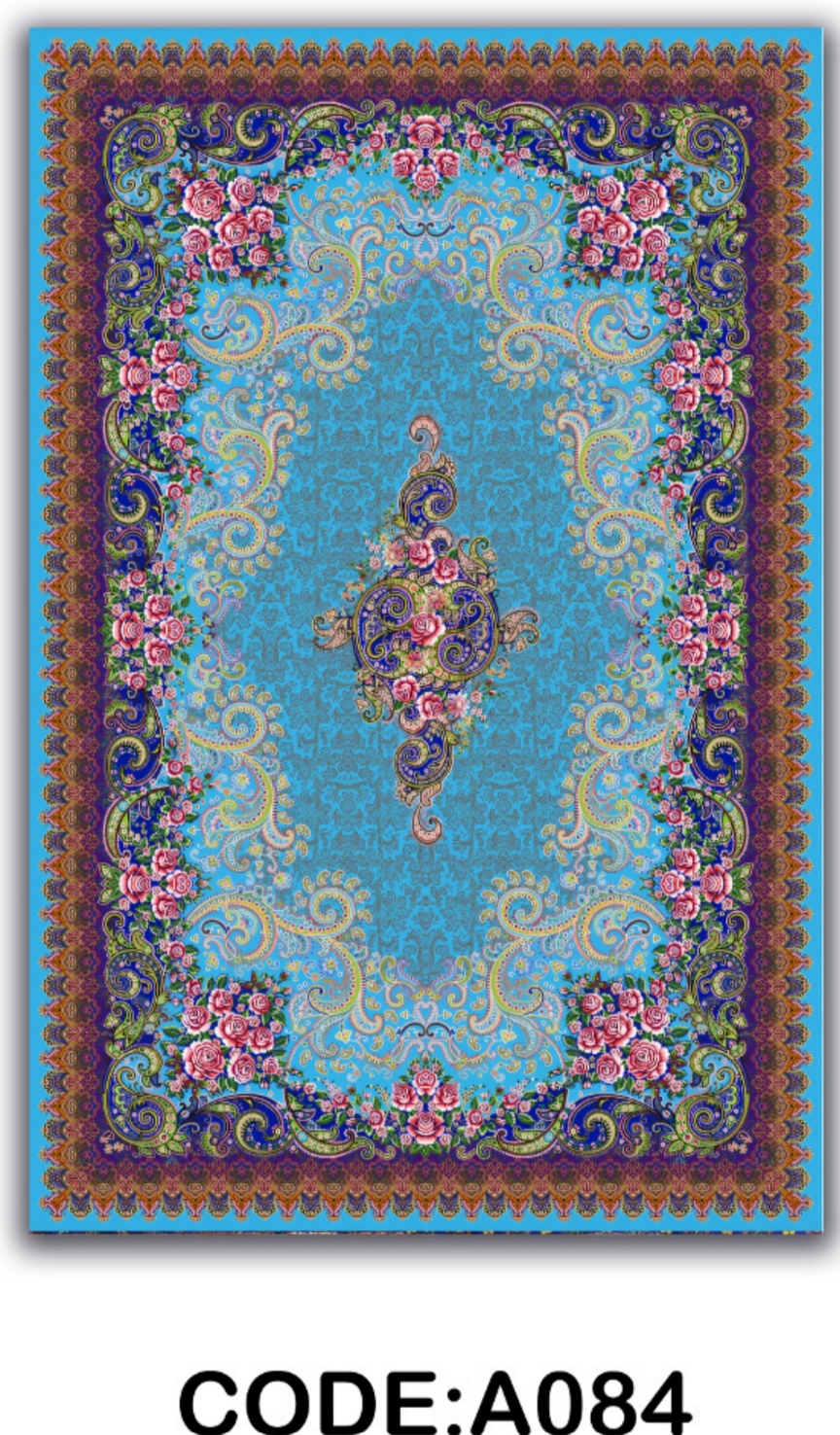 خرید ارزان فرشینه آبی ترنجدار فرشینه آفتاب کدA084مخمل شانل ترک استپدار