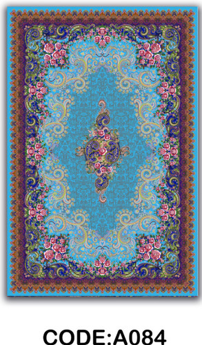 خرید ارزان فرشینه آبی ترنجدار فرشینه آفتاب کدA084مخمل شانل ترک استپدار