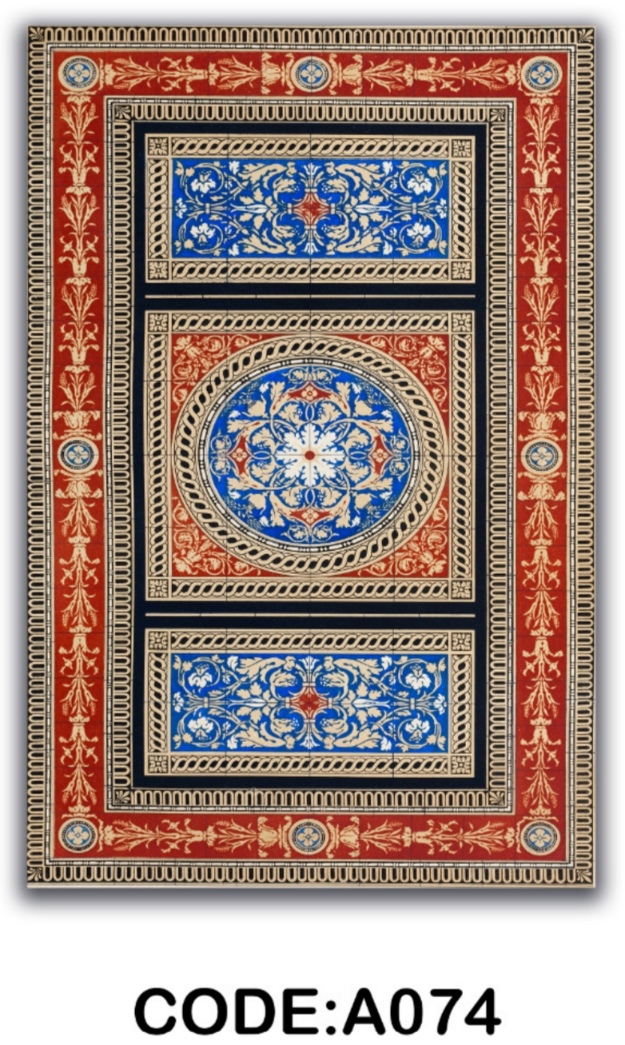 خرید ارزان فرشینه آبی سنتی فرشینه آفتاب کدA074مخمل شانل ترک استپدار