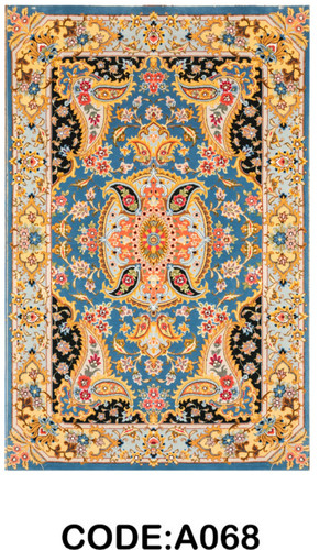 خرید ارزان فرشینه آبی ترنجدار فرشینه آفتاب کدA068مخمل شانل ترک استپدار