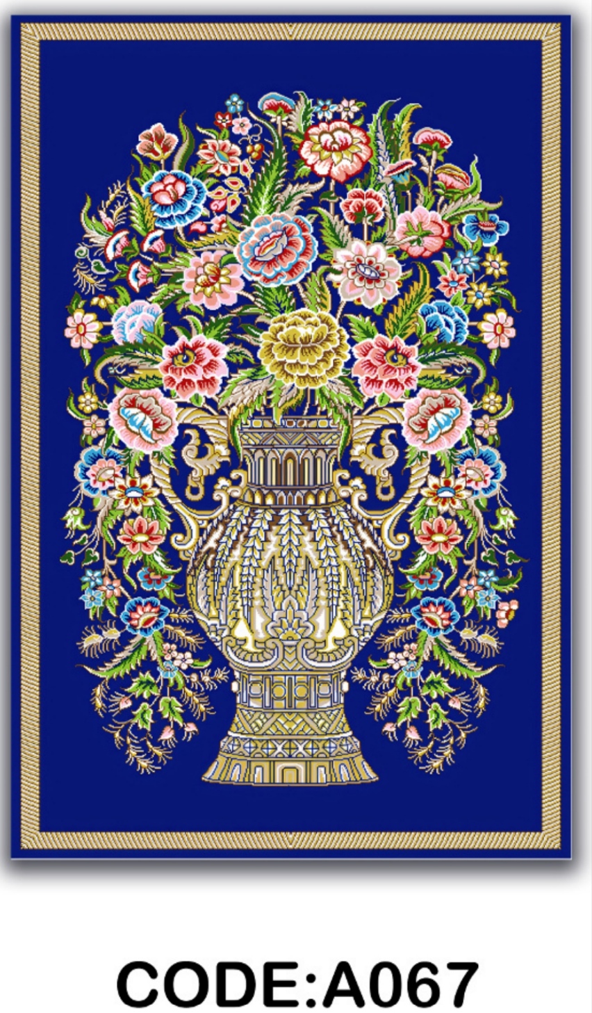 خرید ارزان فرشینه آبی گلدان فرشینه آفتاب کدA067مخمل شانل ترک استپدار