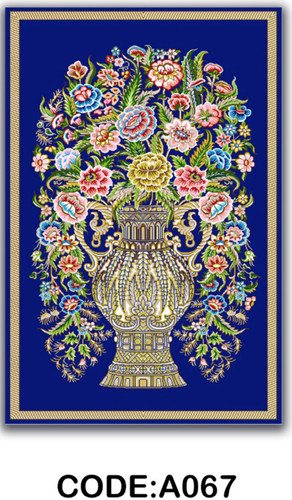 خرید ارزان فرشینه آبی گلدان فرشینه آفتاب کدA067مخمل شانل ترک استپدار