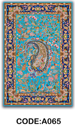 خرید ارزان فرشینه آبی ترنجدار فرشینه آفتاب کدA065مخمل شانل ترک استپدار