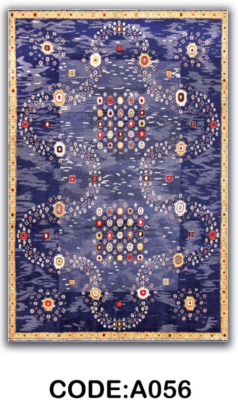 خرید ارزان فرشینه آبی فانتزی فرشینه آفتاب کدA056مخمل شانل ترک استپدار