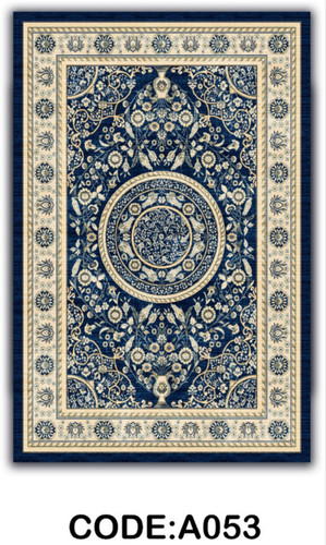 خرید ارزان فرشینه آبی لچک ترنجدار فرشینه آفتاب کدA053مخمل شانل ترک استپدار