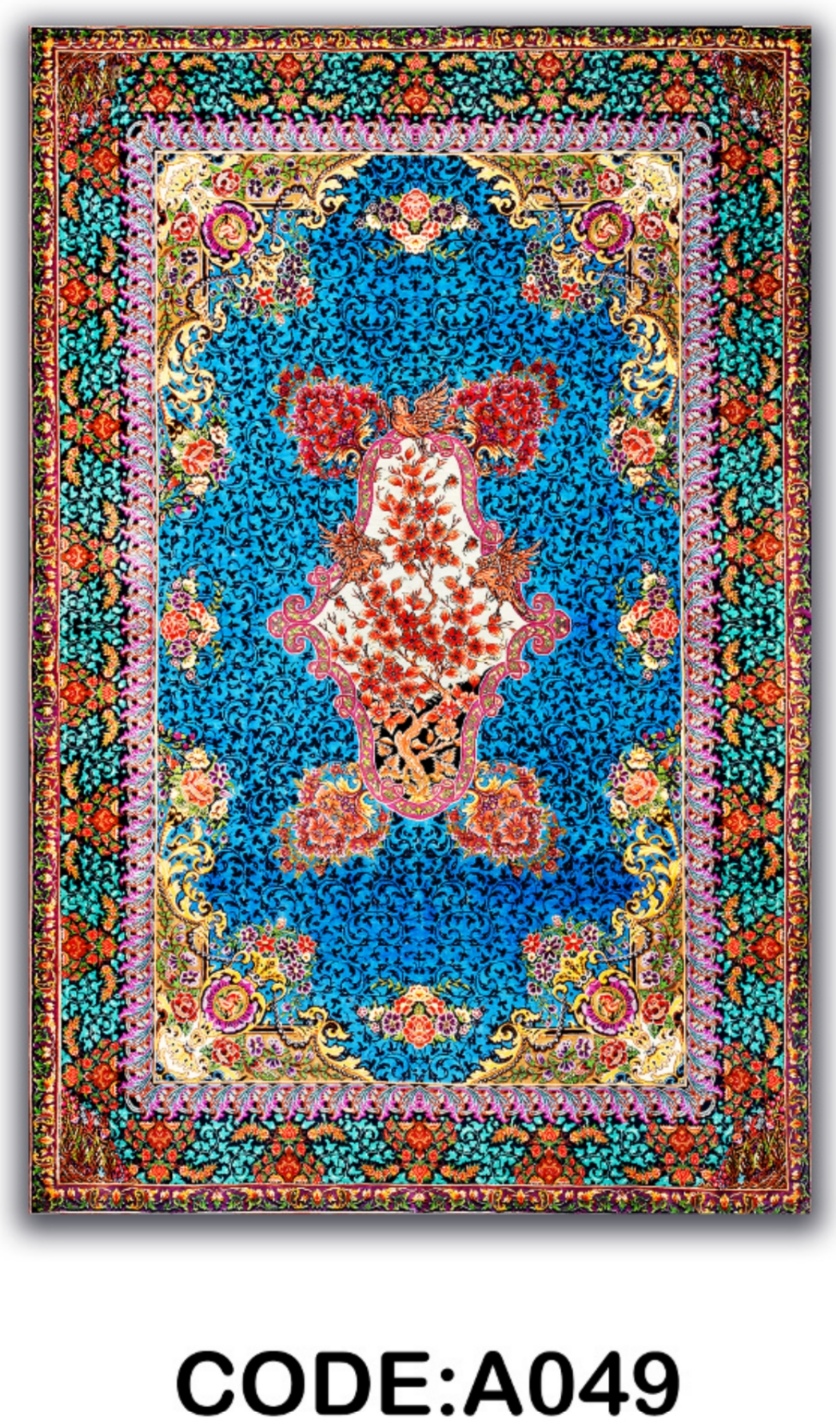 خرید ارزان فرشینه آبی لچک ترنجدار فرشینه آفتاب کدA049مخمل شانل ترک استپدار