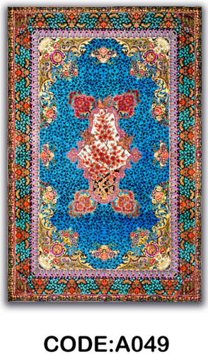 خرید ارزان فرشینه آبی لچک ترنجدار فرشینه آفتاب کدA049مخمل شانل ترک استپدار