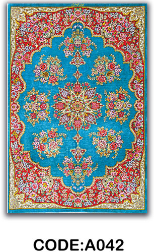 خرید ارزان فرشینه آبی لچک ترنجدار فرشینه آفتاب کدA042مخمل شانل ترک استپدار