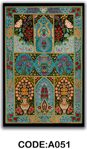 خرید ارزان فرشینه آبی گلدان فرشینه آفتاب کدA051مخمل شانل ترک استپدار