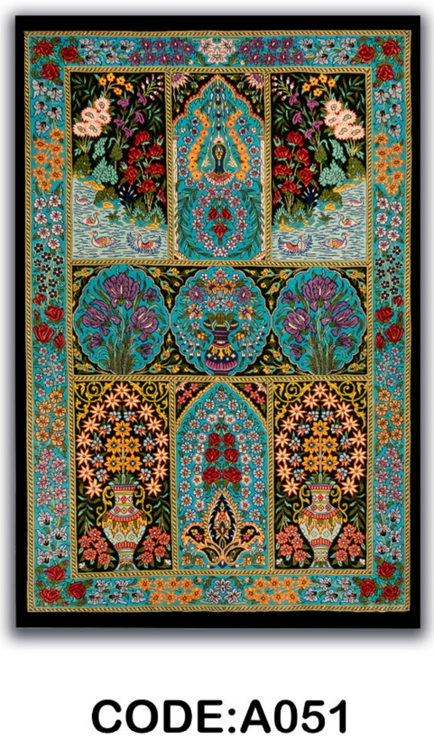 خرید ارزان فرشینه آبی گلدان فرشینه آفتاب کدA051مخمل شانل ترک استپدار