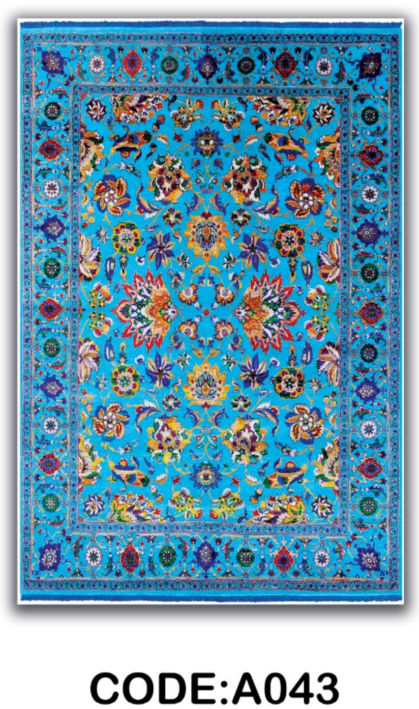 خرید ارزان فرشینه آبی افشان فرشینه آفتاب کدA043مخمل شانل ترک استپدار