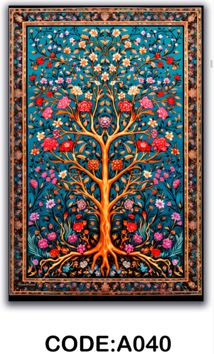 خرید ارزان فرشینه آبی درختی فرشینه آفتاب کدA040مخمل شانل ترک استپدار