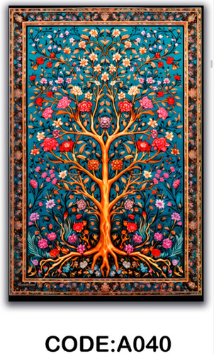 خرید ارزان فرشینه آبی درختی فرشینه آفتاب کدA040مخمل شانل ترک استپدار