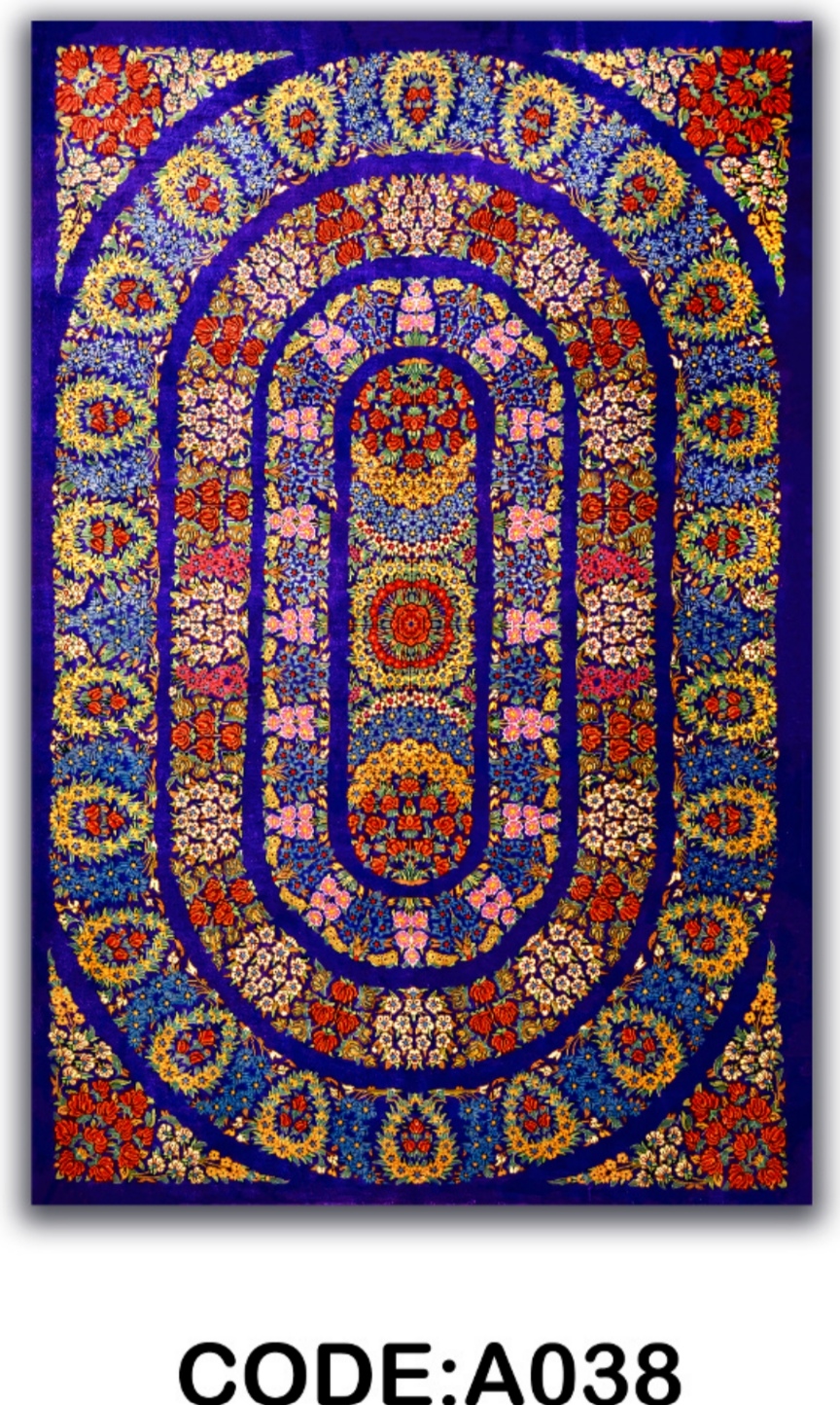 خرید ارزان فرشینه آبی سنتی فرشینه آفتاب کدA038مخمل شانل ترک استپدار