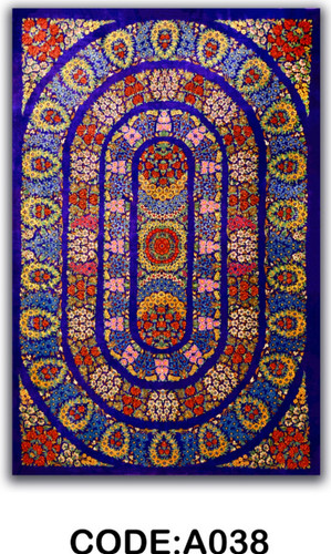 خرید ارزان فرشینه آبی سنتی فرشینه آفتاب کدA038مخمل شانل ترک استپدار