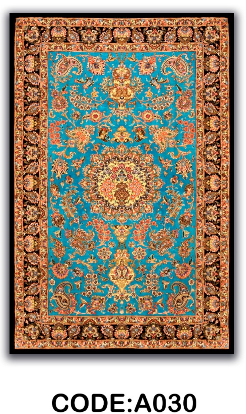 خرید ارزان فرشینه آبی ترنجدار فرشینه آفتاب کدA030مخمل شانل ترک استپدار