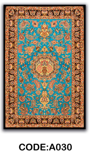 خرید ارزان فرشینه آبی ترنجدار فرشینه آفتاب کدA030مخمل شانل ترک استپدار