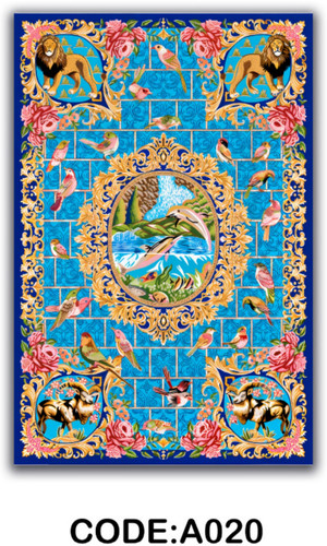 خرید ارزان فرشینه آبی ترنجدار فرشینه آفتاب کدA020مخمل شانل ترک استپدار