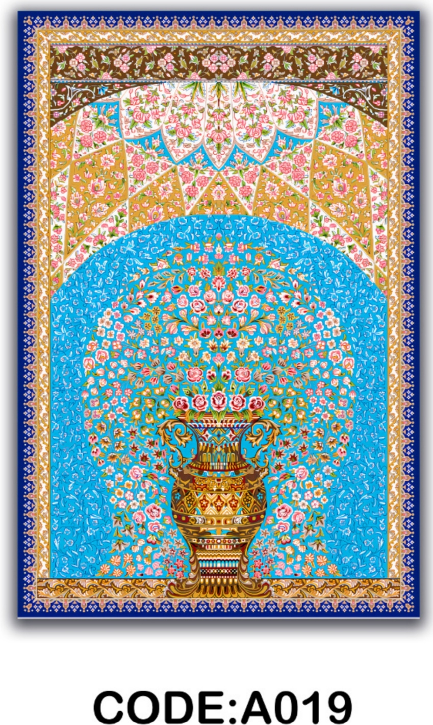 خرید ارزان فرشینه آبی گلدان فرشینه آفتاب کدA019مخمل شانل ترک استپدار