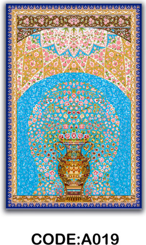 خرید ارزان فرشینه آبی گلدان فرشینه آفتاب کدA019مخمل شانل ترک استپدار