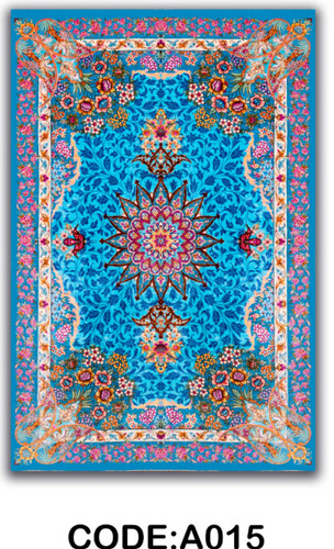 خرید ارزان فرشینه آبی ترنجدار فرشینه آفتاب کدA015مخمل شانل ترک استپدار