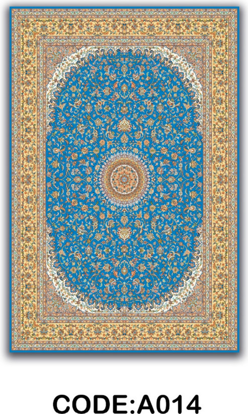 خرید ارزان فرشینه آبی لچک ترنجدار فرشینه آفتاب کدA014مخمل شانل ترک استپدار