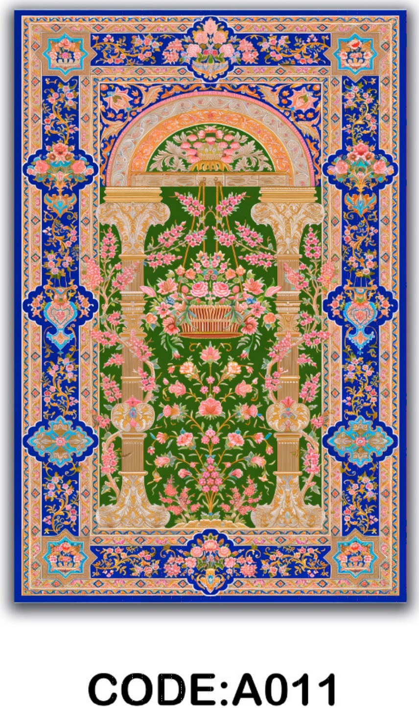 خرید ارزان فرشینه آبی ایوان فرشینه آفتاب کدA011مخمل شانل ترک استپدار