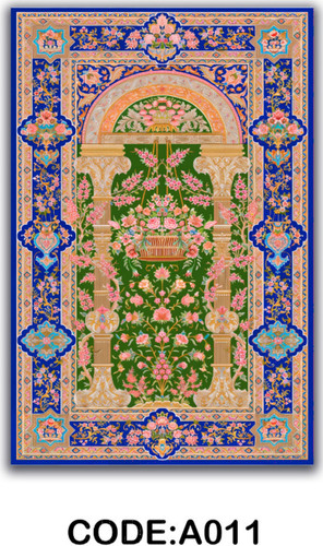 خرید ارزان فرشینه آبی ایوان فرشینه آفتاب کدA011مخمل شانل ترک استپدار