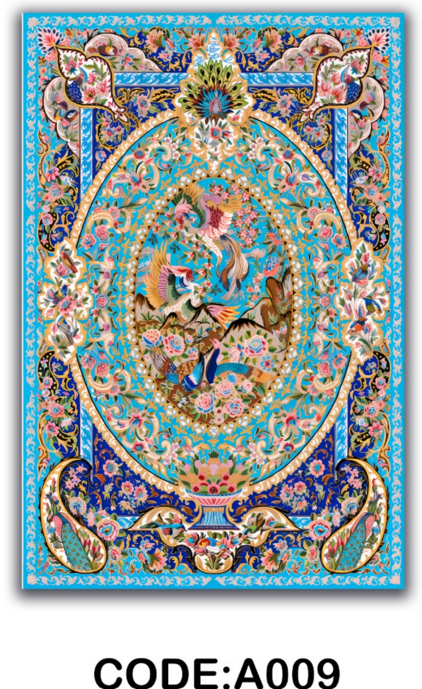 خرید ارزان فرشینه آبی ترنجدار فرشینه آفتاب کدA009مخمل شانل ترک استپدار