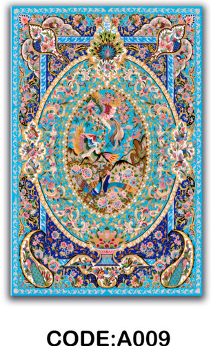 خرید ارزان فرشینه آبی ترنجدار فرشینه آفتاب کدA009مخمل شانل ترک استپدار