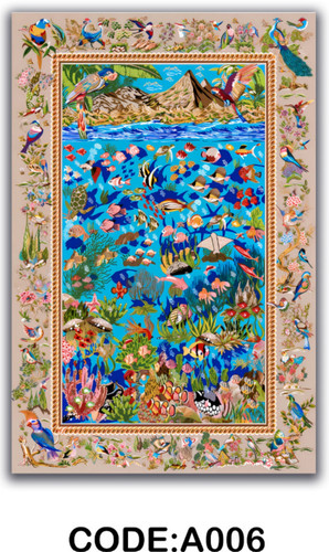 خرید ارزان فرشینه آبی حیوانات فرشینه آفتاب کدA006مخمل شانل ترک استپدار